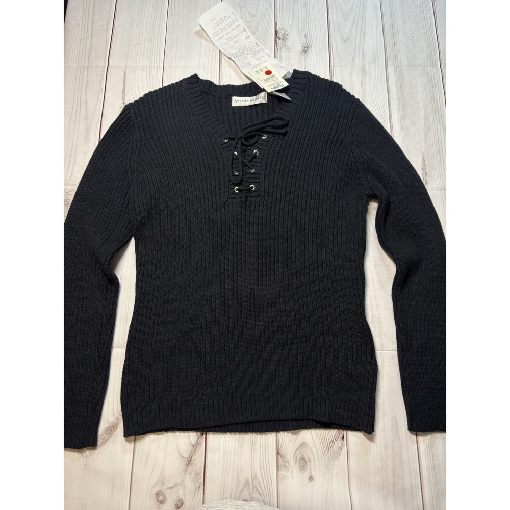 NWT Victoria Jones Lace Up Ribbed Knit Sweater Y2K 2003 Medium 100% Cotton